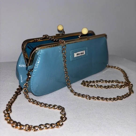 Miu Miu | Bags | Miu Miu Teal Clutch With Attachable Gold Chain